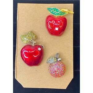 Vintage Red Apple Brooches Lot of 3